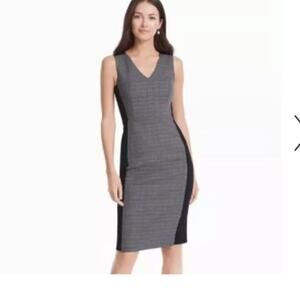 NWT White House Black Market Purple Plaid Black Sheath Dress- 14